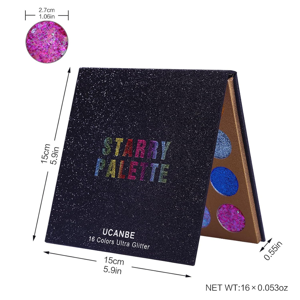 UCANBE STARRY PALETTE-Pro 16 Colors Glitter Eyeshadow Palette - Professional
