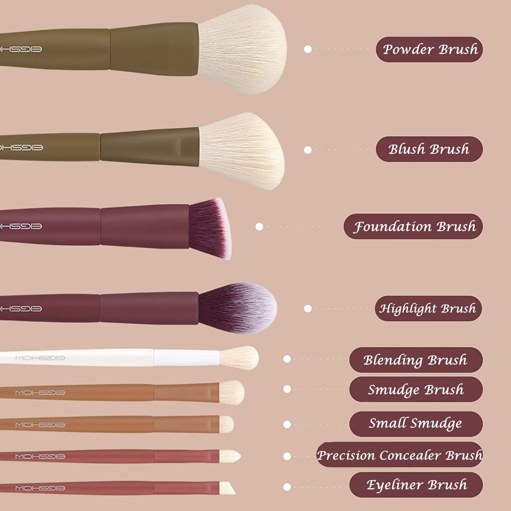 EIGSHOW Beauty 5-COLOR SERIES - 9 PCS MAKEUP BRUSH KIT WITH A POUCH