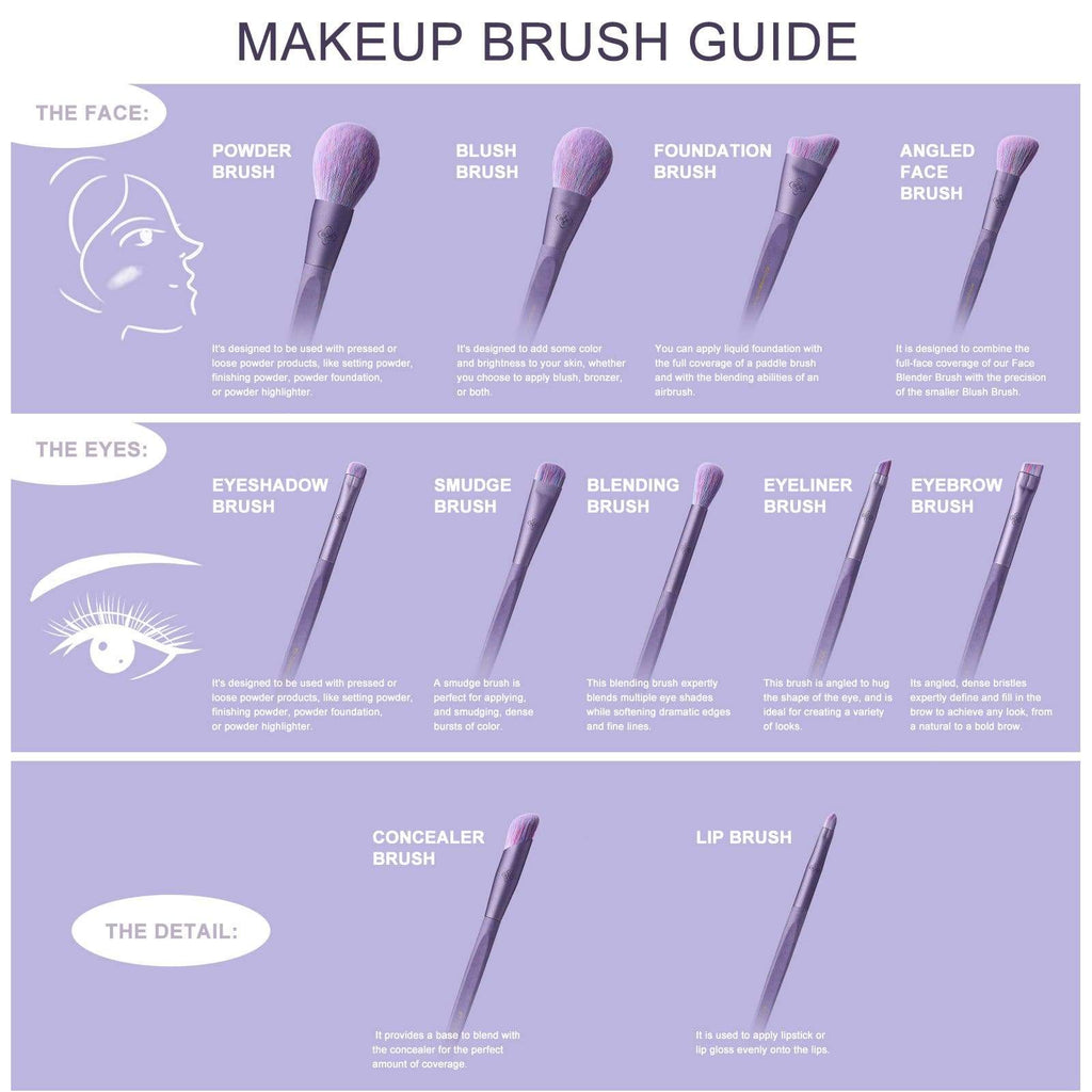EIGSHOW Beauty ECOPRO BAMBOO FIBER - 11PCS SUNSET MIST PURPLE BRUSH KIT