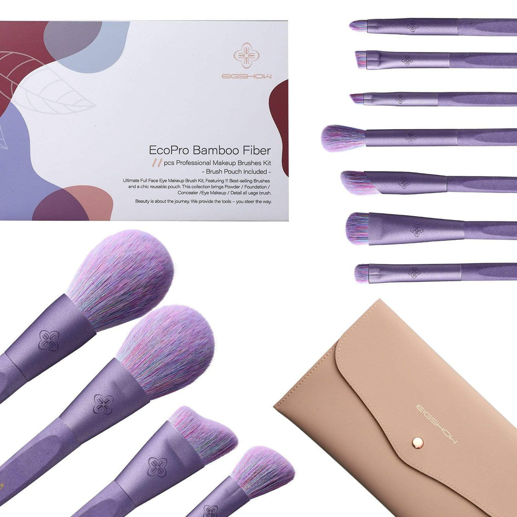 EIGSHOW Beauty ECOPRO BAMBOO FIBER - 11PCS SUNSET MIST PURPLE BRUSH KIT