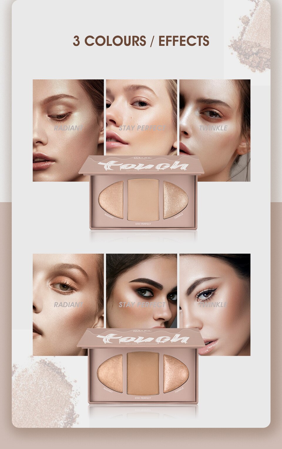 IMAGIC High Gloss Shimmer Powder Fluorescent Palette 3-Color