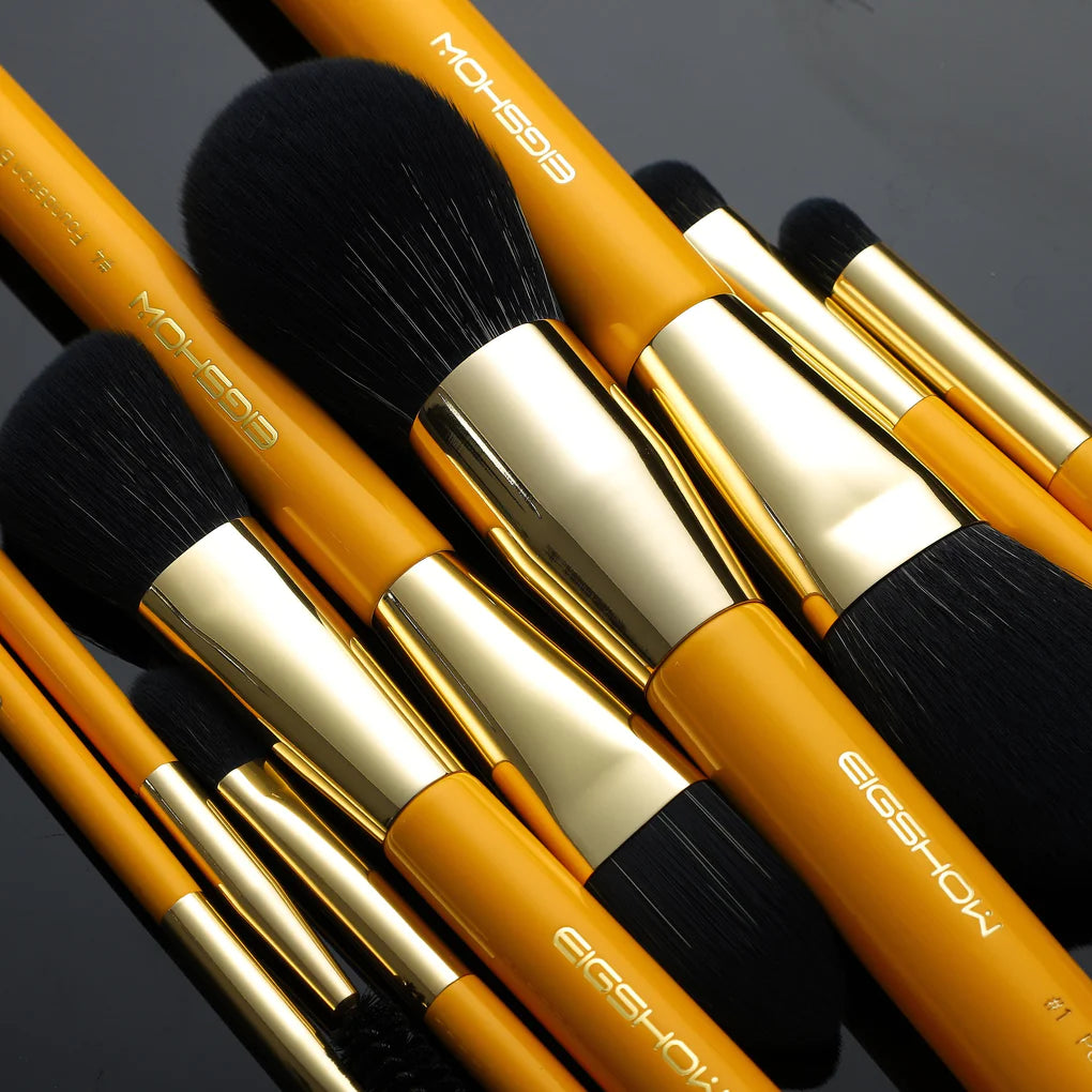Into U Series, 10 PCS  YELLOW Premium Synthetic Kabuki Makeup Brush Set