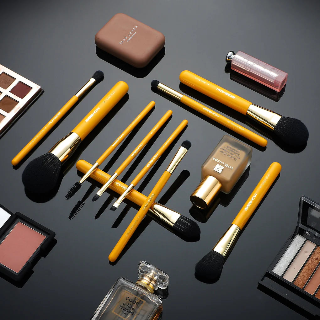 Into U Series, 10 PCS  YELLOW Premium Synthetic Kabuki Makeup Brush Set