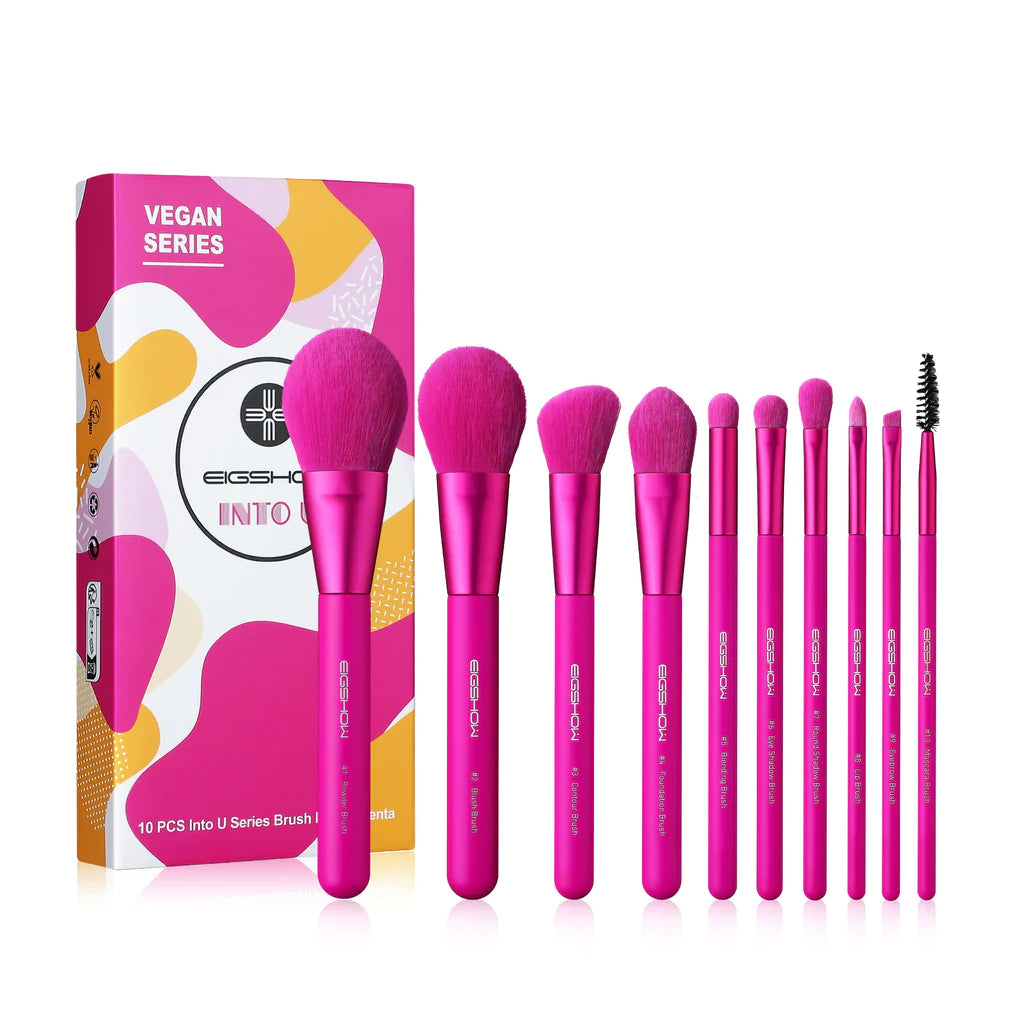 Into U Series, 10 PCS  MAGENTA Premium Synthetic Kabuki Makeup Brush Set