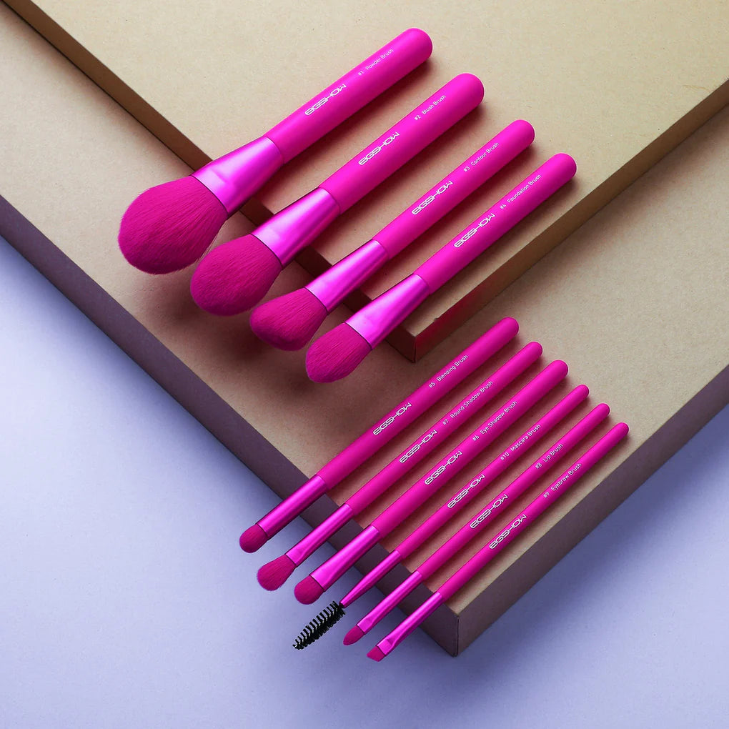 Into U Series, 10 PCS  MAGENTA Premium Synthetic Kabuki Makeup Brush Set