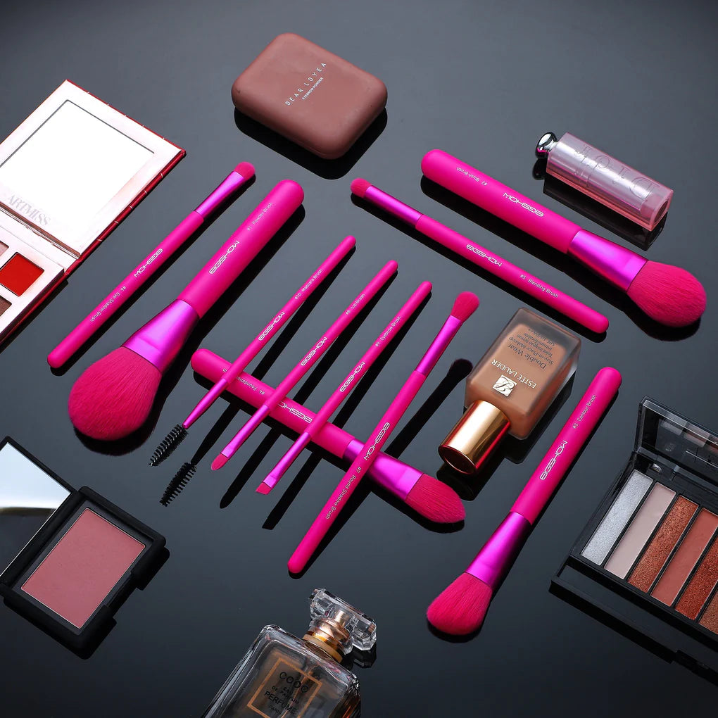 Into U Series, 10 PCS  MAGENTA Premium Synthetic Kabuki Makeup Brush Set