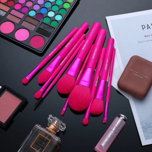 Into U Series, 10 PCS  MAGENTA Premium Synthetic Kabuki Makeup Brush Set