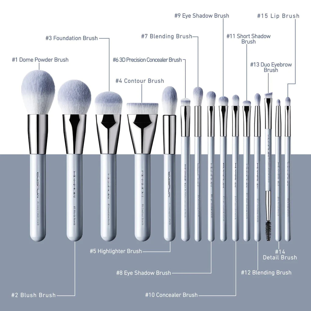 JADE SERIES PRO BLUE 15 PCS EIGSHOW PROFESSIONAL MAKEUP BRUSH KIT WITH STORAGE BAG