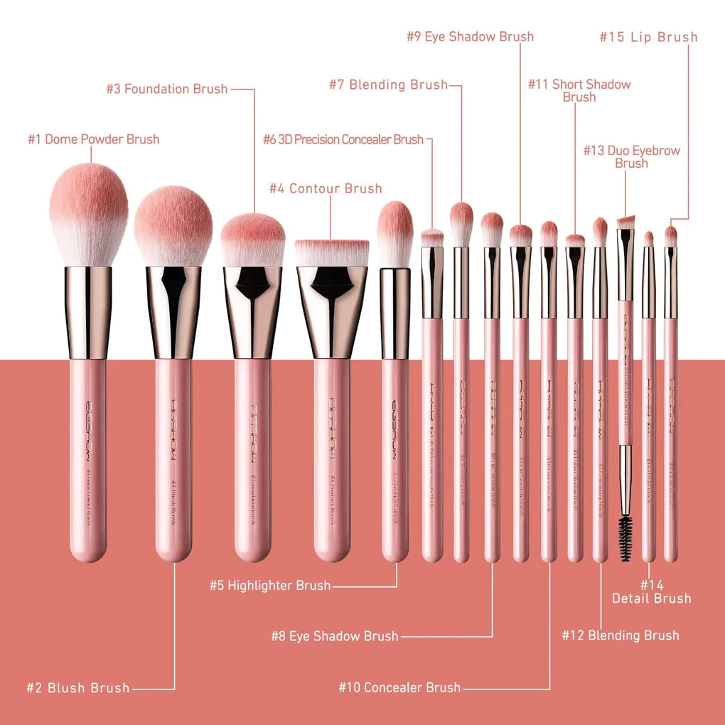 JADE SERIES PRO MISTYROSE 15 PCS EIGSHOW PROFESSIONAL MAKEUP BRUSH KIT WITH STORAGE BAG