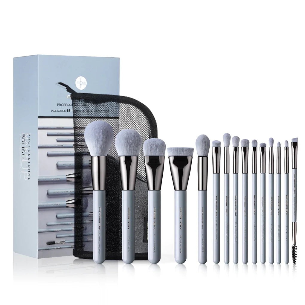 JADE SERIES PRO BLUE 15 PCS EIGSHOW PROFESSIONAL MAKEUP BRUSH KIT WITH STORAGE BAG